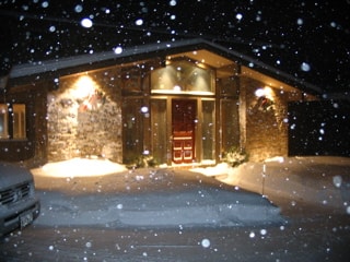 Stacked Stone Installed in a cold weather climate with snow on the ground